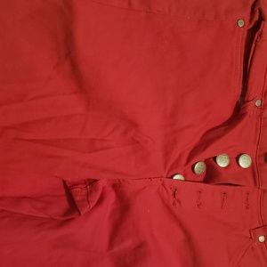 Bright red skinny jeans